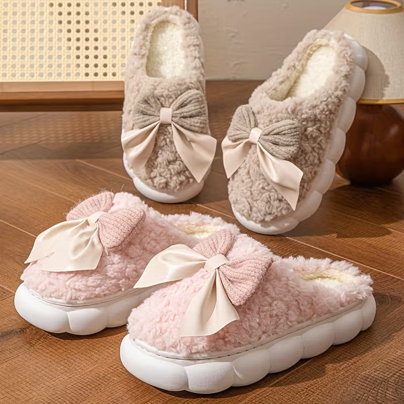 Cozy Bow House Slippers for Women - Soft for Warmth, Lightweight And Silent Sole for All-Year Comfort