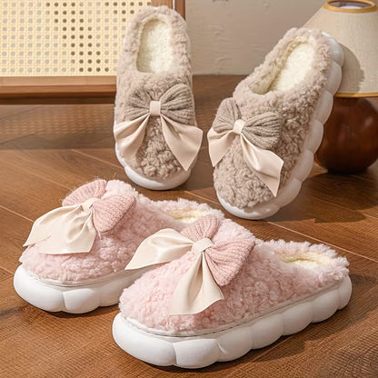 Cozy Bow House Slippers for Women - Soft for Warmth, Lightweight And Silent Sole for All-Year Comfort