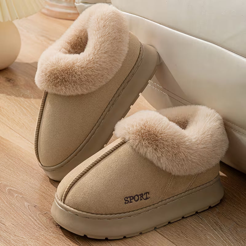 Women'S Plush Winter Shoes - Slip-On Thick Anti-Slip Sole, Soft Fabric Upper & Lining