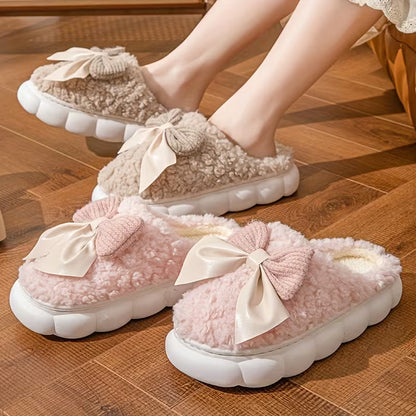 Cozy Bow House Slippers for Women - Soft for Warmth, Lightweight And Silent Sole for All-Year Comfort