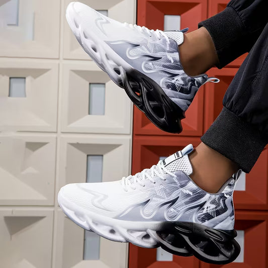 Men's Casual Sneakers - Breathable, Slip-Resistant, Flexible Sole, Stylish Black-Red Gradient, Comfortable for Casual Wear