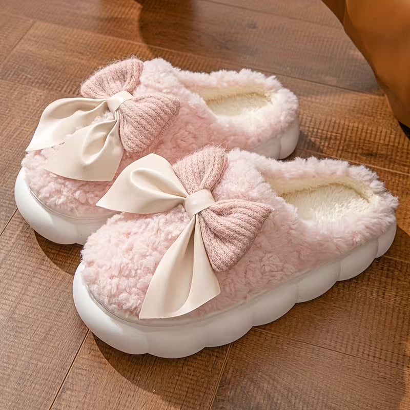 Cozy Bow House Slippers for Women - Soft for Warmth, Lightweight And Silent Sole for All-Year Comfort