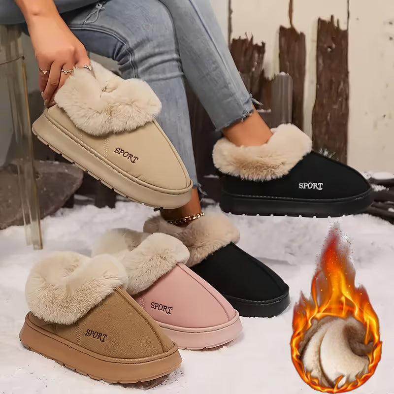 Women'S Plush Winter Shoes - Slip-On Thick Anti-Slip Sole, Soft Fabric Upper & Lining