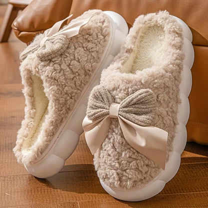 Cozy Bow House Slippers for Women - Soft for Warmth, Lightweight And Silent Sole for All-Year Comfort
