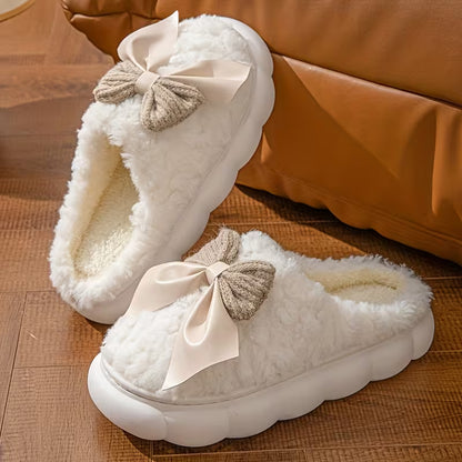 Cozy Bow House Slippers for Women - Soft for Warmth, Lightweight And Silent Sole for All-Year Comfort