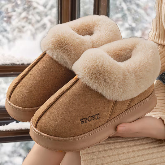 Women'S Plush Winter Shoes - Slip-On Thick Anti-Slip Sole, Soft Fabric Upper & Lining