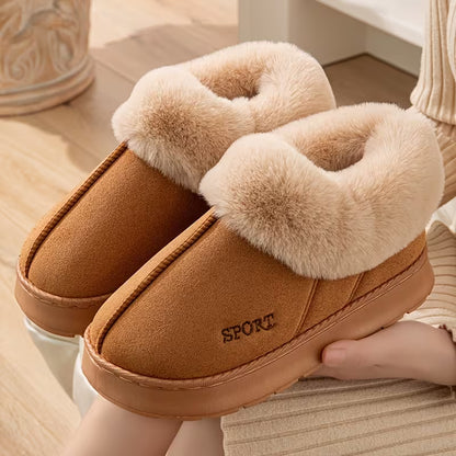 Women'S Plush Winter Shoes - Slip-On Thick Anti-Slip Sole, Soft Fabric Upper & Lining